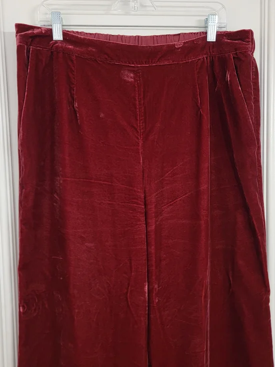 Soft Surroundings Aria Velvet Wide Leg Pants Pull On Burgundy Red Womens Sz- XL - Picture 4 of 10